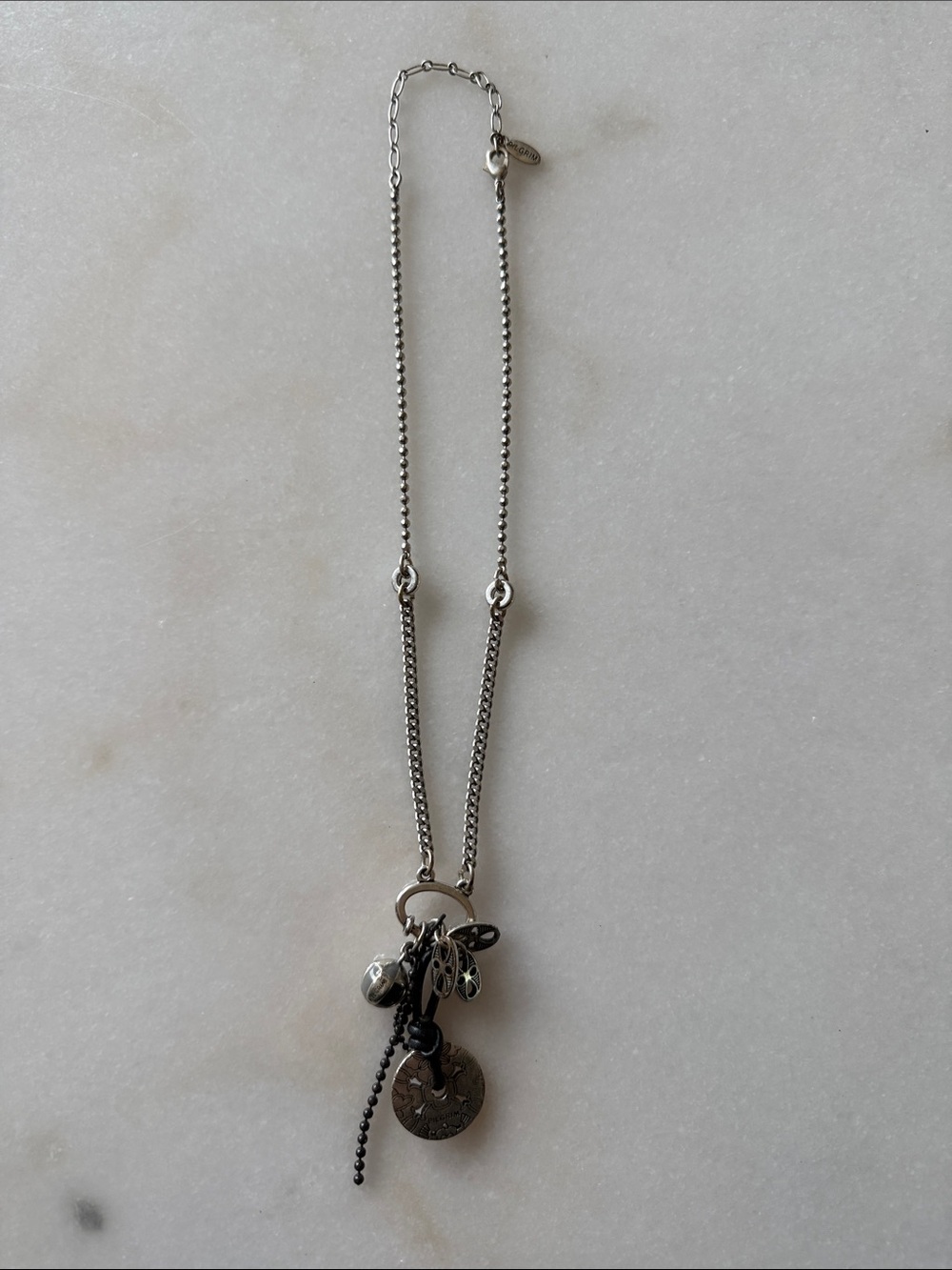 Pilgrim Silver Toned Charm Pendant Necklace with Coin and Beads
